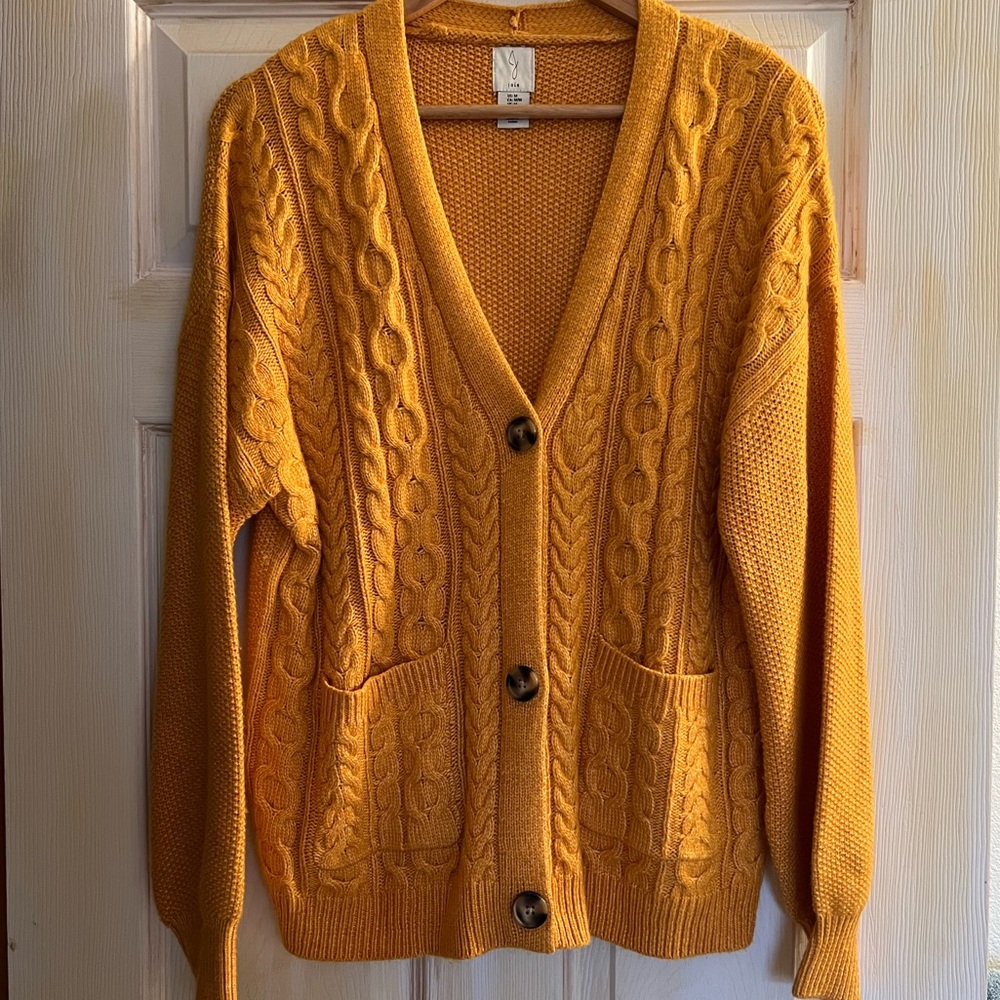 Marigold / Mustard Yellow Cable Knit Sweater Cardigan